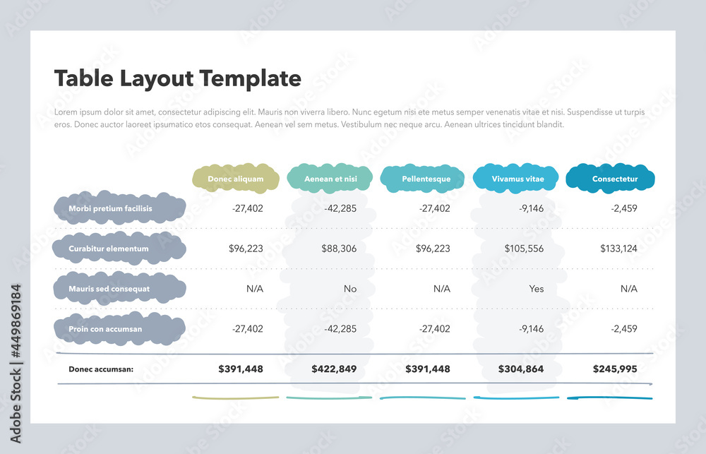 Poster Simple stylized table layout with the total sum column and place for your content. Flat design, easy to use for your website or presentation.