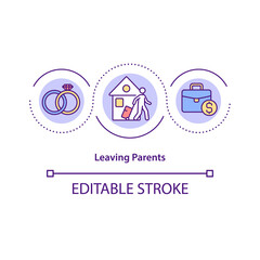 Leaving parents house concept icon. Marriage and family budget making. Starting a family abstract idea thin line illustration. Vector isolated outline color drawing. Editable stroke