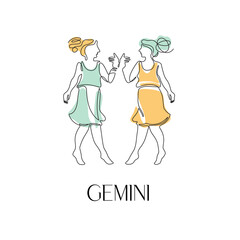 Gemini Zodiac constellation. One line. Vector illustration in the style of minimalism.