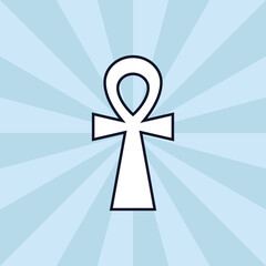 Egyptian cross, linear icon on a blue background.