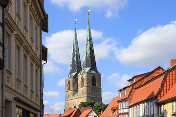 View to St. Nikolai church of Quedlinburg, Saxony Anhalt - Germany