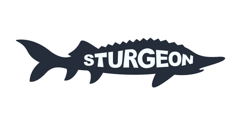 Sturgeon silhouette with text inside