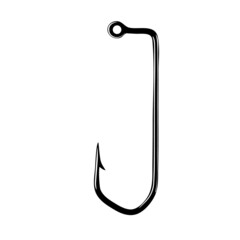 Black fishing hook icon flat isolated on white background. Vector Illustration.