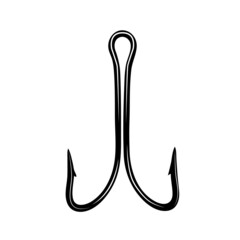 Black fishing hook icon flat isolated on white background. Vector Illustration.