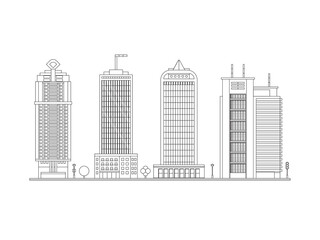 Fototapeta premium City Skyline Decorative Isolated Vector Illustration. Skyscraper Offices Flat Business Buildings Set.