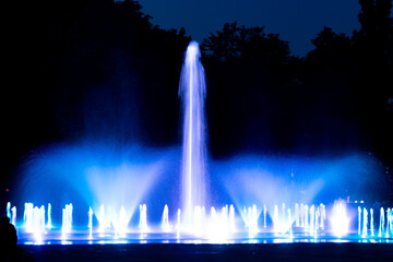 Night fountain with lights