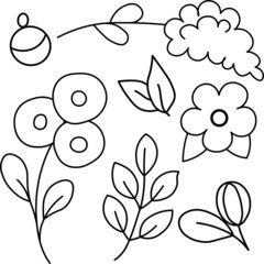 Floral graphic elements vector set. Flowers and plants hand drawn illustration