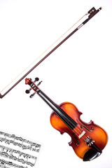 Fototapeta na wymiar Front view of violin with Violin stick isolated on white background