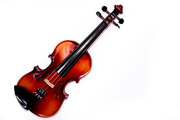 Front view of violin with Violin stick isolated on white background