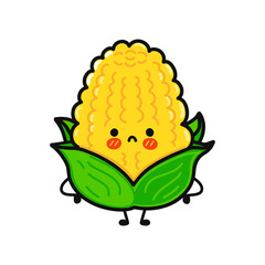 Cute sad corn character. Vector hand drawn cartoon kawaii character illustration icon. Isolated on white background. Сorn character concept