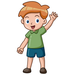Cute little boy cartoon waving hand