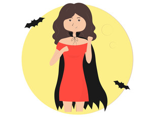 Cartoon vampire girl. Idea for Halloween card