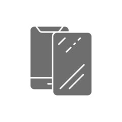 Vector protective glass on smartphone grey icon.