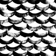 Fish scale vector seamless pattern. Black wavy wallpaper. Mermaid, dragon, snake, scallop scales. Hand drawn abstract background. Seamless surface pattern design with semicircles. Ink illustration. © Anastasiia Hevko