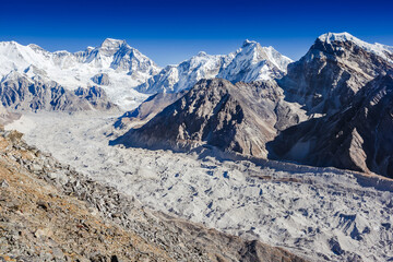 Ngozumba glacier in Himalayas. Gokyo region, Nepal, Himalayas