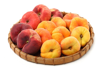 chinese flat peaches on white background 