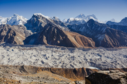 Ngozumba glacier in Himalayas. Gokyo region, Nepal, Himalayas