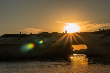 Fototapeta na wymiar nature arch S'Archittu on Sardinia island at sunset