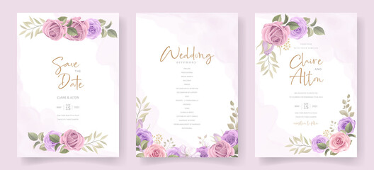 Soft floral and leaves wedding invitation card design