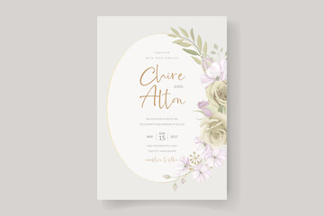 Soft floral and leaves wedding invitation card design