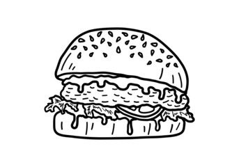 Burger icon. Hamburger or sandwich outline sketch. Fast food concept. Vector illustration.