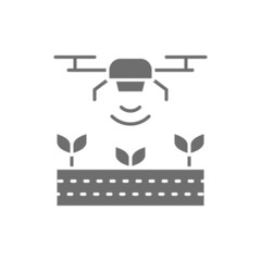 Drone control for seed planting, agriculture grey icon.