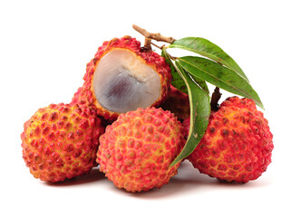 Fresh lychee (Litchi chinensis) isolated on white background