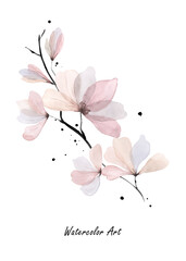 Watercolor natural art with gentle pink floral and branches