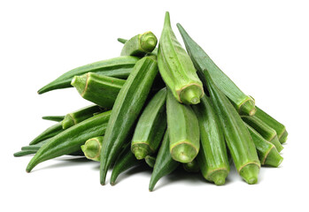 Fresh young okra isolated on white background