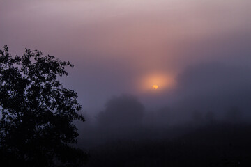Fototapeta na wymiar dawn on a foggy morning