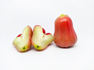 fresh rose apple or Syzygium samarangense isolated on white background. Also known as wax apple, Java apple, Semarang rose-apple and wax jambu.