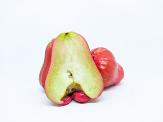 fresh rose apple or Syzygium samarangense isolated on white background. Also known as wax apple, Java apple, Semarang rose-apple and wax jambu.