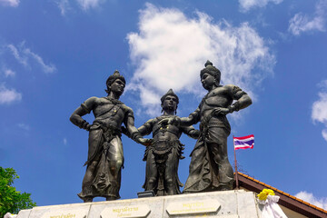 Fototapeta na wymiar Three Kings Monument is a sculpture symbol of Chiang Mai, Thailand.