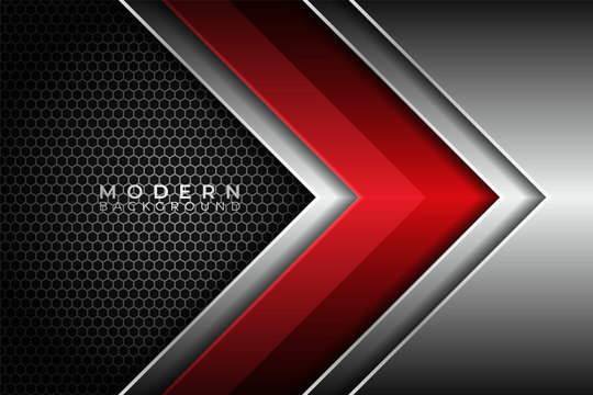 Abstract Modern Metallic Glossy Overlapped Arrow Red Silver with Dark Background
