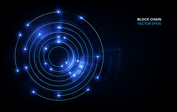 Block chain network circle ring movement line in blue  light concept, vector illustration