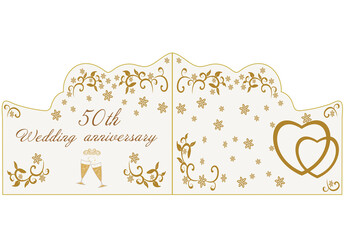 50th wedding  anniversary card for greetings and writing text. Golden  Anniversary  celebrates wedding.Wedding invitation card white background. Wedding elements. Vector illustration  