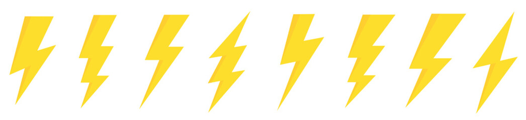 Set lightning bolt. Thunderbolt flat style - stock vector. - obrazy, fototapety, plakaty