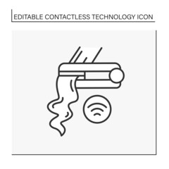 Modern technology line icon. Touchless electronic device. Wireless controlling hair straightening iron. Contactless technology concept. Isolated vector illustration. Editable stroke