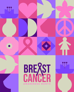 Breast Cancer month pink woman icon card