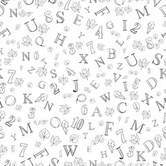 seamless pattern with numbers and letters, handmade seamless pattern