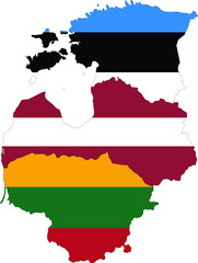Map of Baltic countries with national flag - obrazy, fototapety, plakaty
