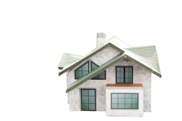 Small white cardboard houses on white background. Handmade home. Do it yourself. Architecture business real estates concept.