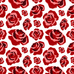 Rose flowers floral seamless pattern on white background