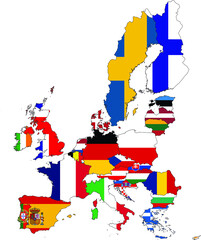 Map of Europe Union countries and United Kingdom with national flag