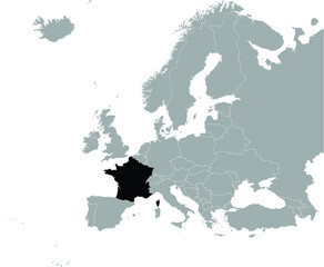 Black Map of France on Gray map of Europe 
