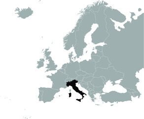 Black Map of Italy on Gray map of Europe 
