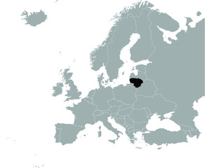 Black Map of Lithuania on Gray map of Europe 