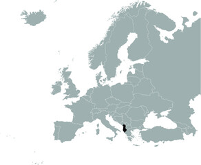 Black Map of Albania on Gray map of Europe 