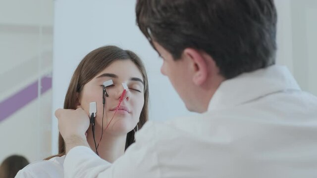 Patient nerves testing using electromyography at medical center