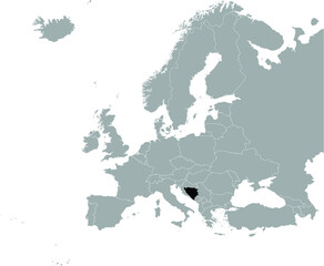 Obraz premium Black Map of Bosnia and Herzegovina on Gray map of Europe 
